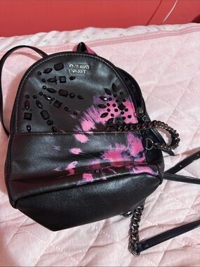 Victoria's Secret Black and Pink Jeweled Mini Backpack